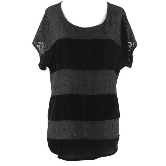 dolan Tops - Dolan $78 Sz L Black Mixed Lace Velvet Polyester Blend Top